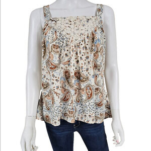 Cure Floral Paisley Square Neck Front Lace Accent Cami Size L